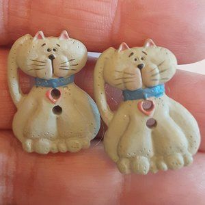 Novelty cat button pierced earrings